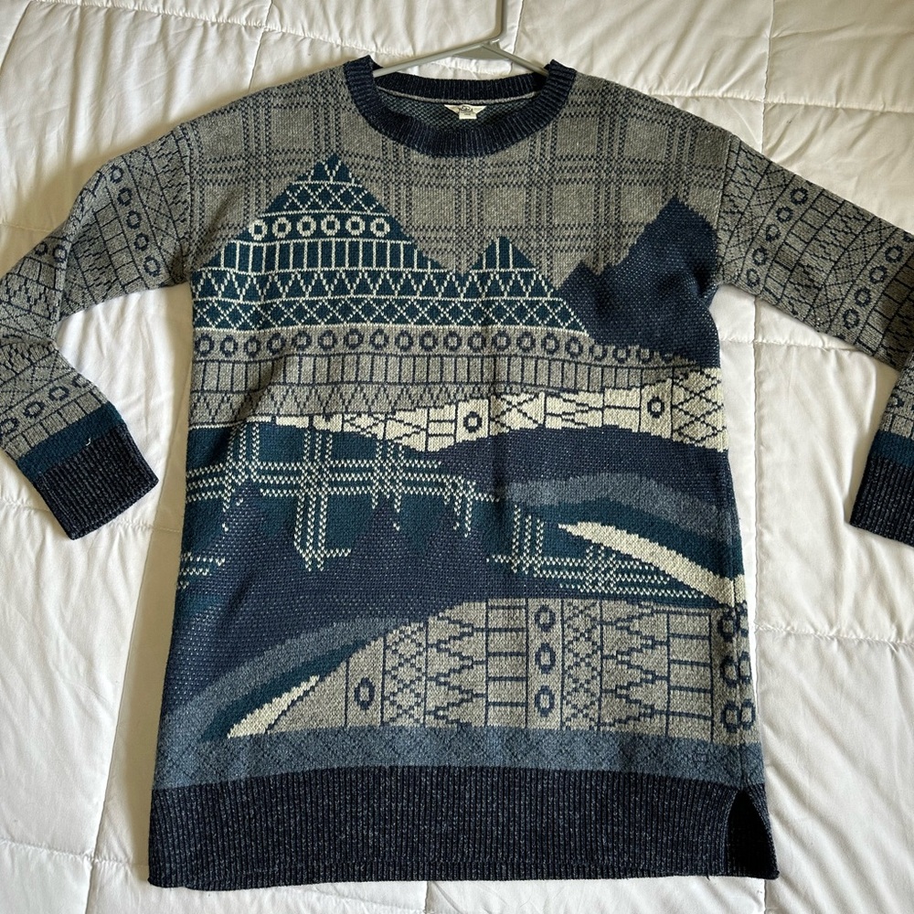 Unisex Woolrich Miuntain landscape Gray and Blue Patterned Sweater
